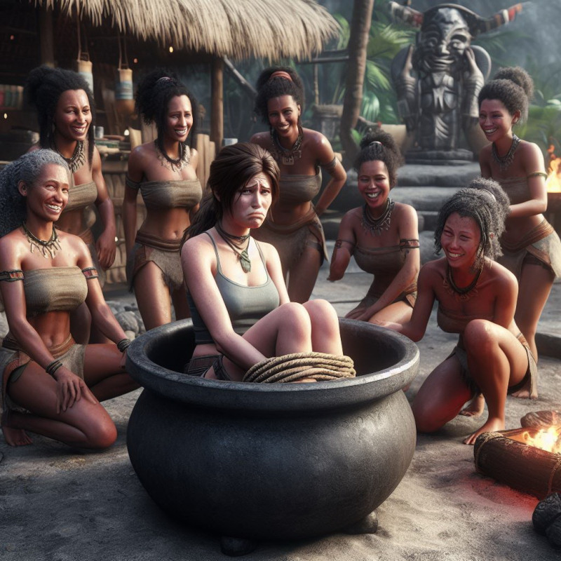 3D  Last adventure of Lara Croft on the Isle of Fierce Women - AI Generated