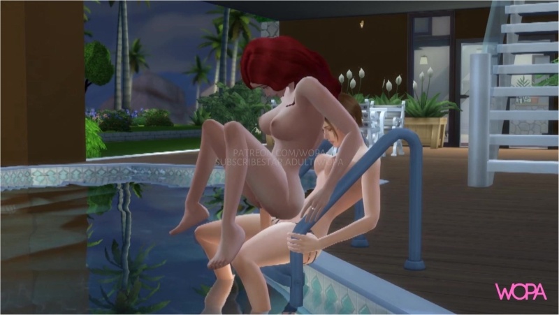 two friends having hot sex in the pool, rubbing their pussies