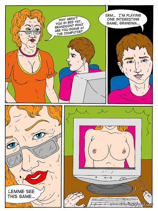 DrawingIncest - Granny caches her grandson at viewing porno