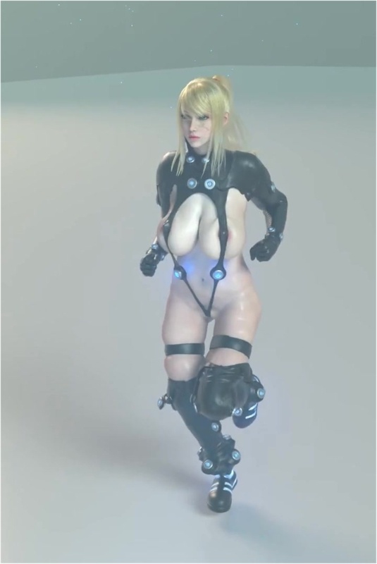 The bodysuit from Gantz enhancing Samu's bouncing mechanics while she runs