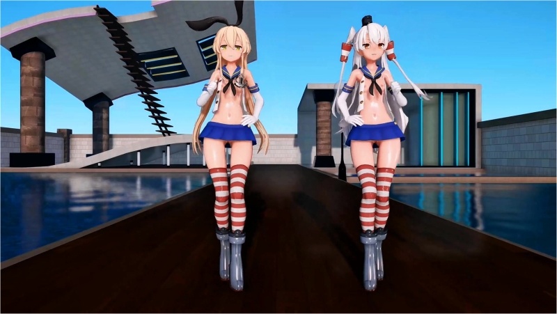 Shimakaze & Amatsukaze - Good Night Kiss [MMD R18] GenesisMMD