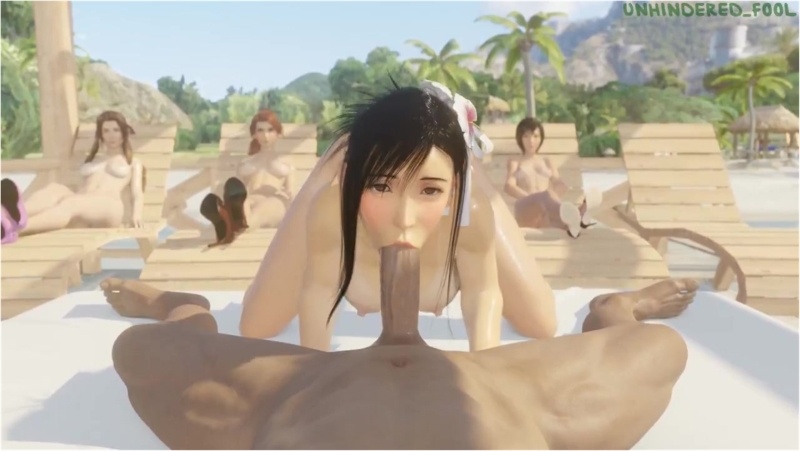 Tifa sucks you off on the beach