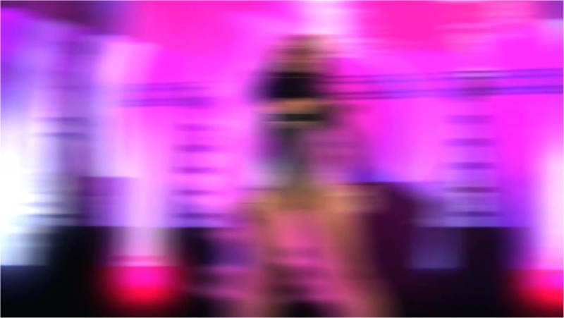 Exotic fluffy cat girl in tight bodysuit dancing alone in night club