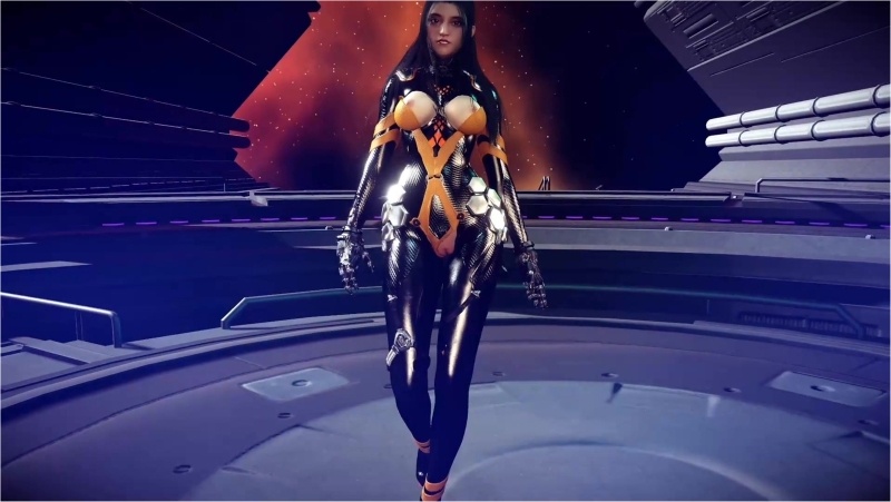 Sexy asian Tachy in tight crotchless bodysuit dancing alone on spaceship
