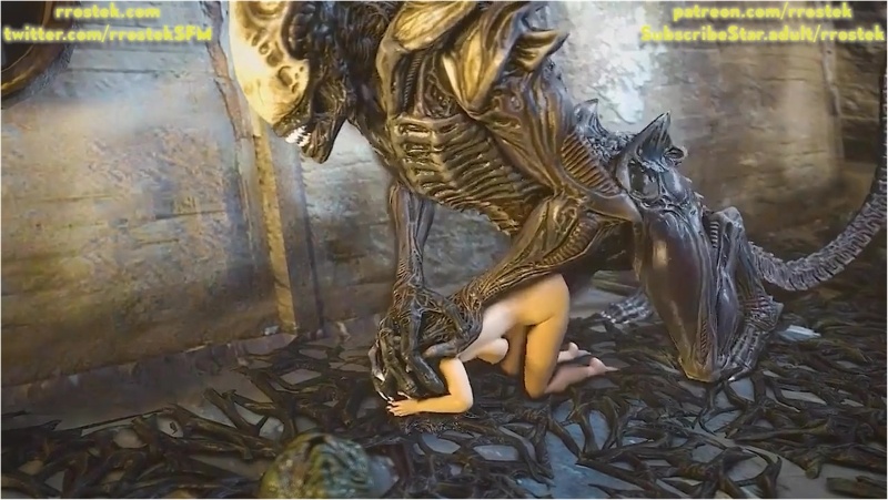 Samus Aran ruined by a massive cocked Xenomorph - Naked Version