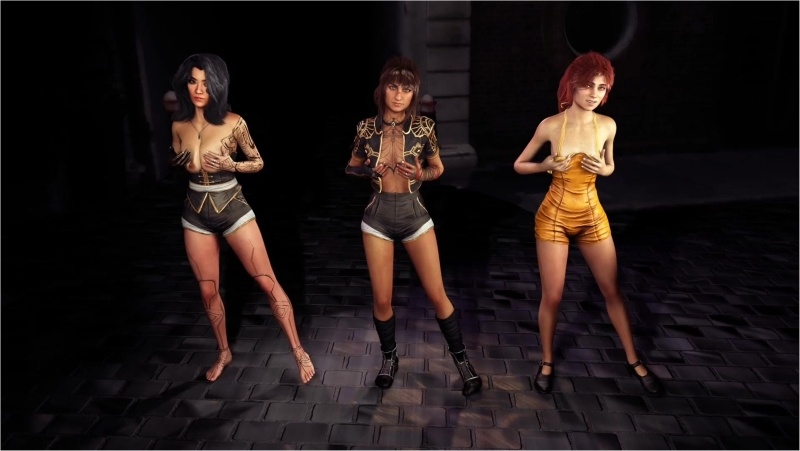 Toned babes Lune, Sciel and Maelle synchronously dancing in the dungeon