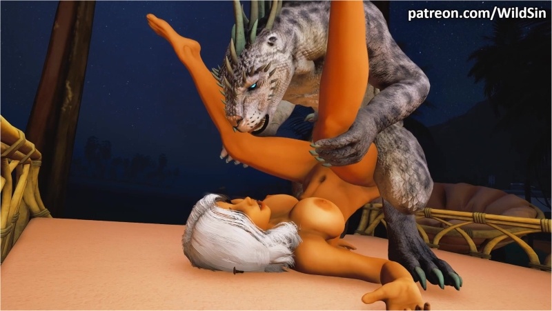 Argorian Drake and big tits Elf at the Beach House - romantic fuck with creampie