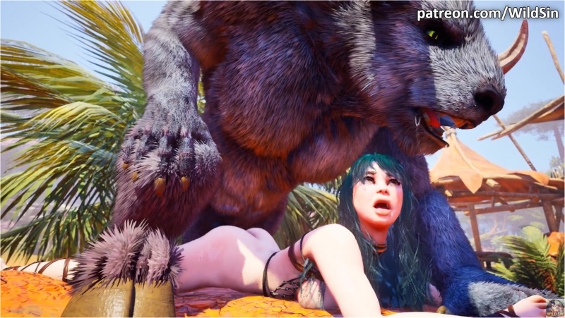 Minotaur monster with huge cock fucks cute girl in oasis