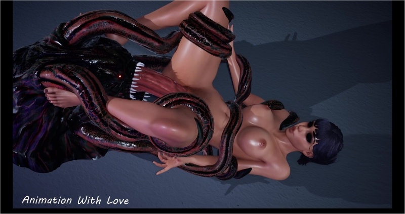A beautiful girl gets fucked by tentacles in every hole