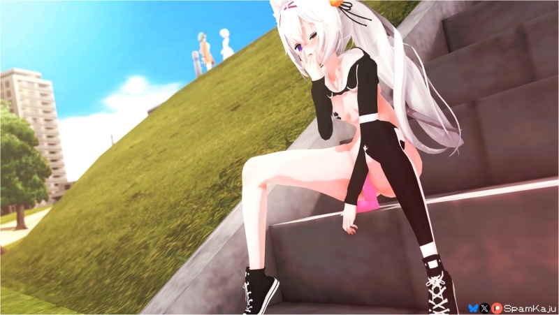 exhibitionist Filian fucks her tight virgin pussy out in public (SpamKaju)