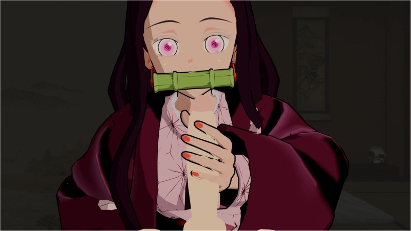 Nezuko playing with a penis - Demon Slayer