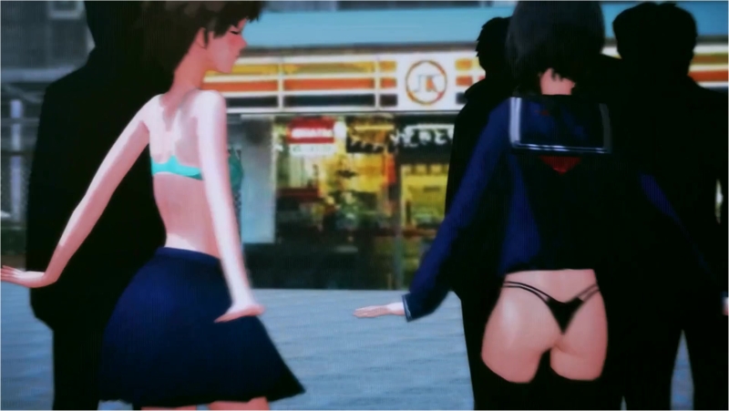 Schoolgirls strip dance park [MMD]
